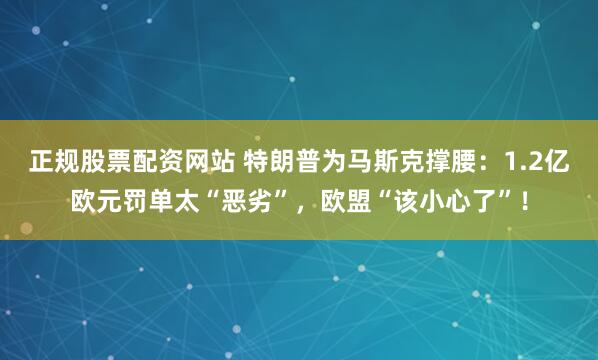 正规股票配资网站 特朗普为马斯克撑腰：1.2亿欧元罚单太“恶劣”，欧盟“该小心了”！